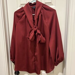 Ann Taylor Rich cherry red tie-neck Blouse XL